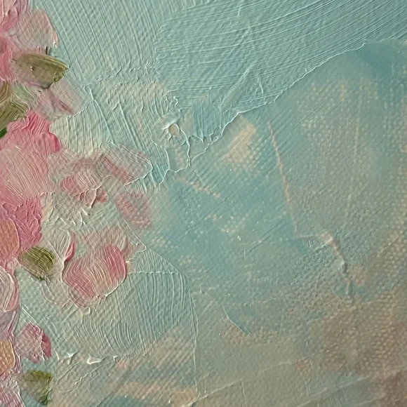 Original oil painting impressionist Monet style spring blossoms mountain